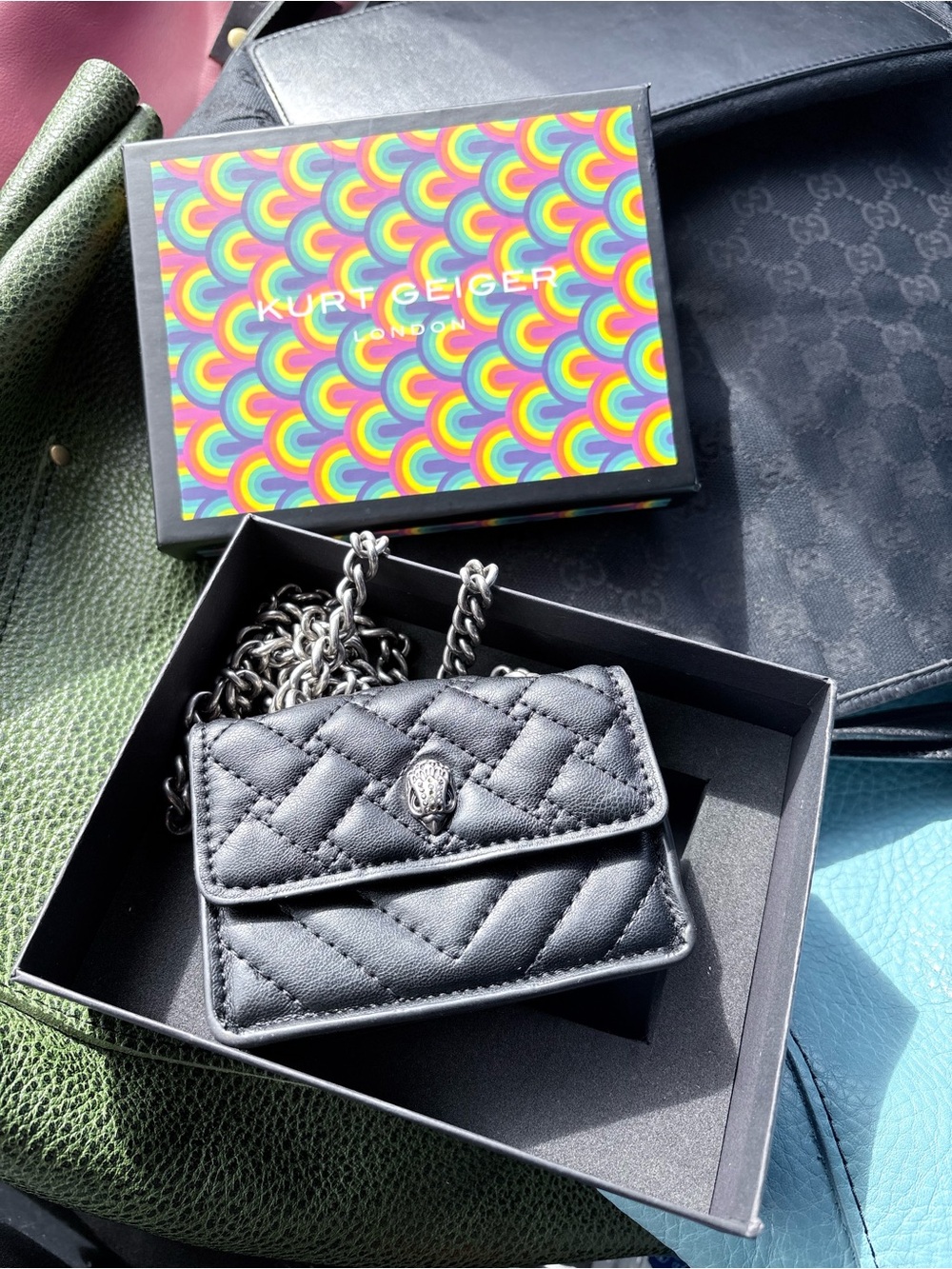 Kurt Geiger Black Quilted Mini Chain Wallet